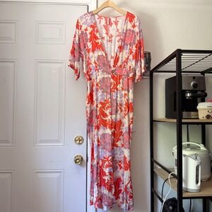LENNI the label multicolor floral tropical plunge v neck short sleeve jumpsuit